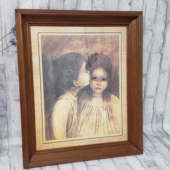 RARE Vtg. A Little Kiss First Love By Margaret Kane Framed Art Print - Picture 2 of 12
